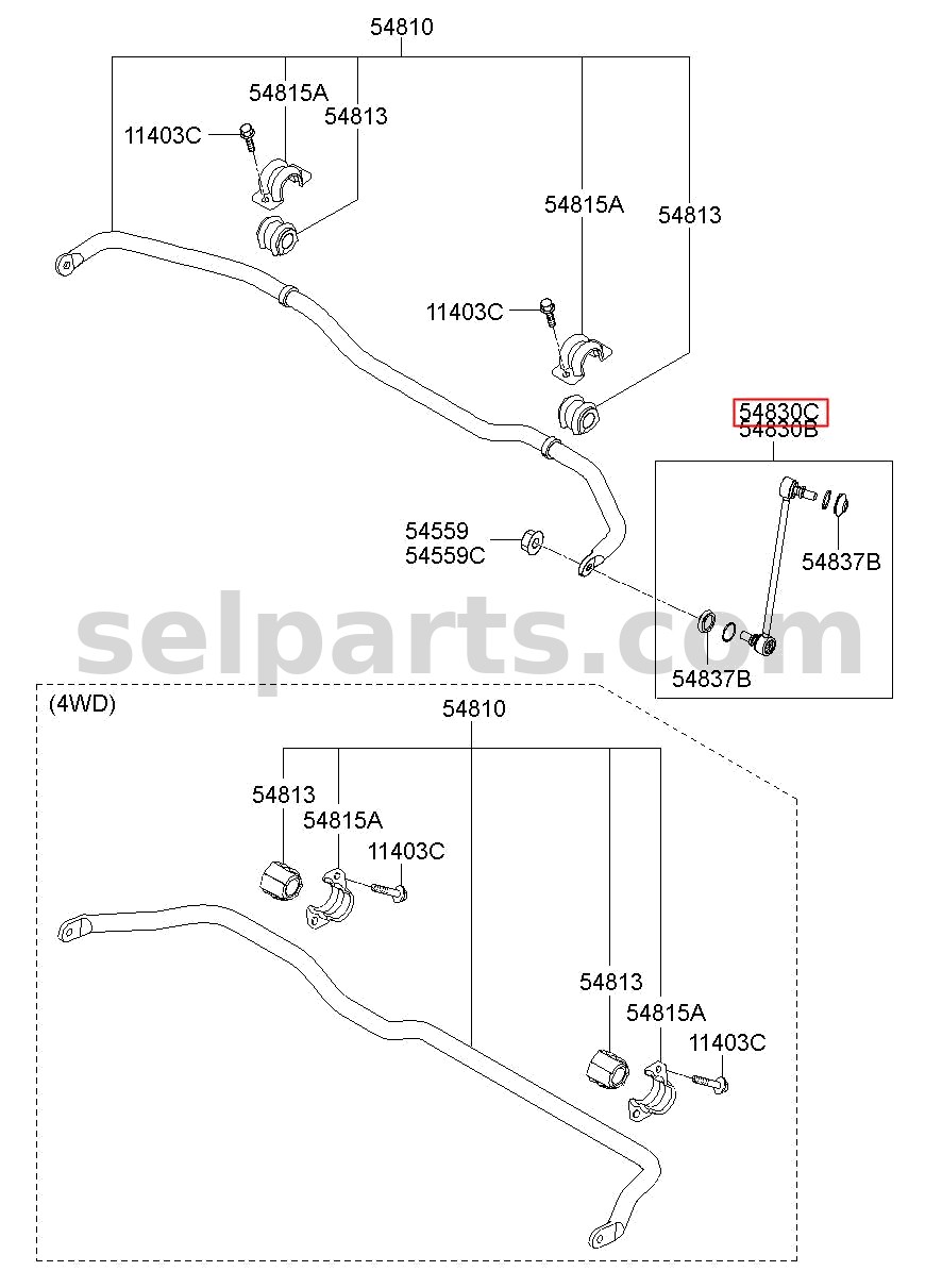 Genuine LINK ASSY-FRONT STABILIZER,RH for Hyundai Grand Starex #548404H400