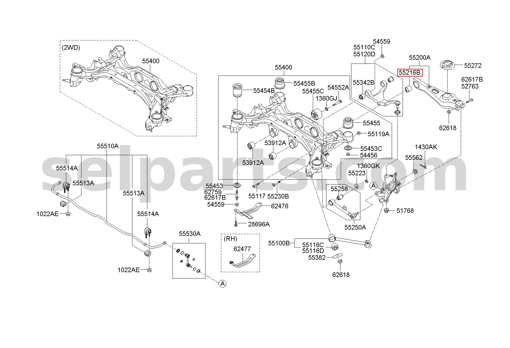 Genuine BUSH - LOWER ARM, REAR for Kia MOHAVE 16 (2016-2019) #552182B000