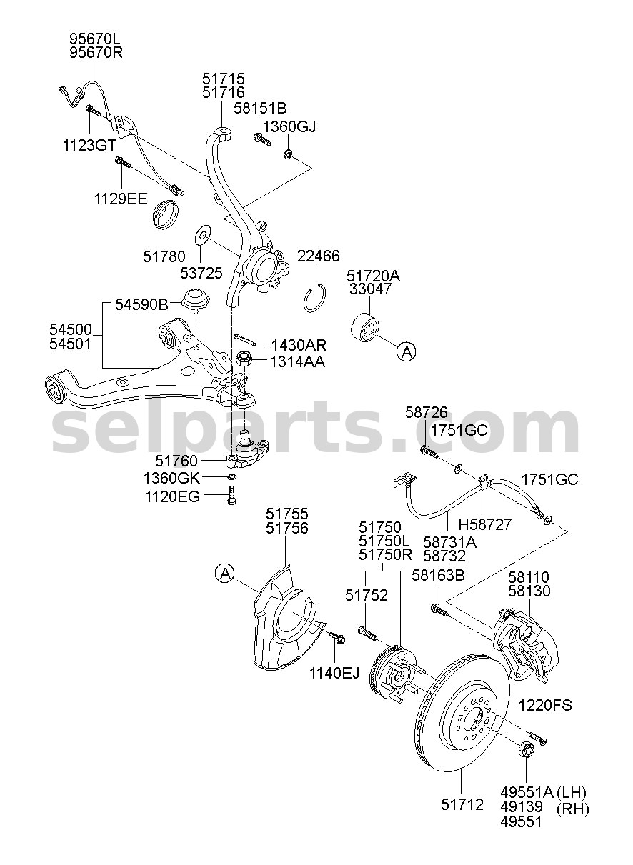 Genuine HOSE - BRAKE FRONT, RH for Kia MOHAVE 16 (2016-2019) #587322J000