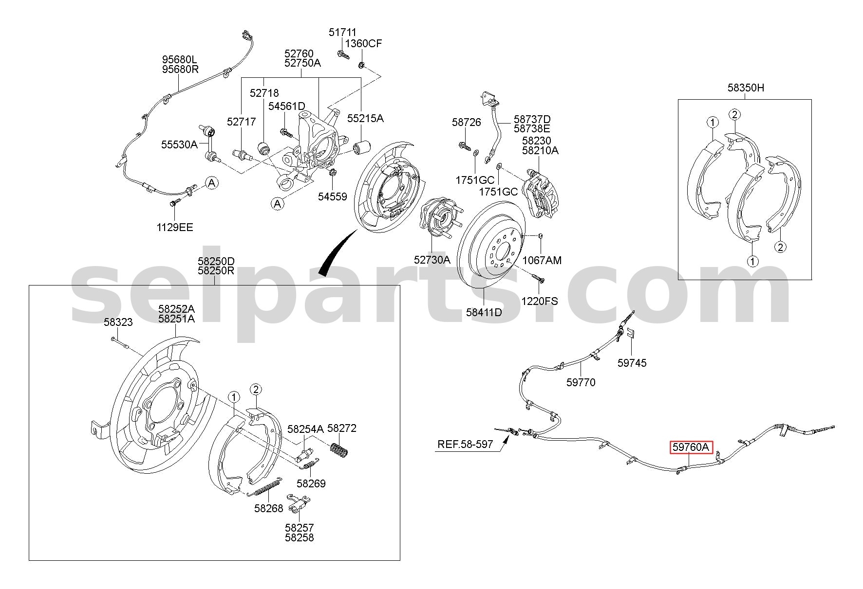 Genuine CABLE ASSY - PARKING BRAKE, LH for Kia MOHAVE 16 (2016-2019) #597602J000