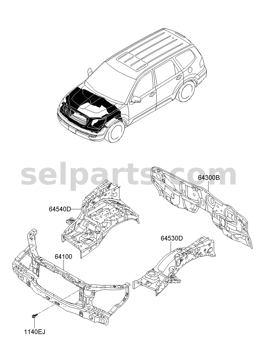 Genuine PANEL COMPLETE - RADIATOR SUPPORT for Kia MOHAVE 16 (2016-2019) #641002J100
