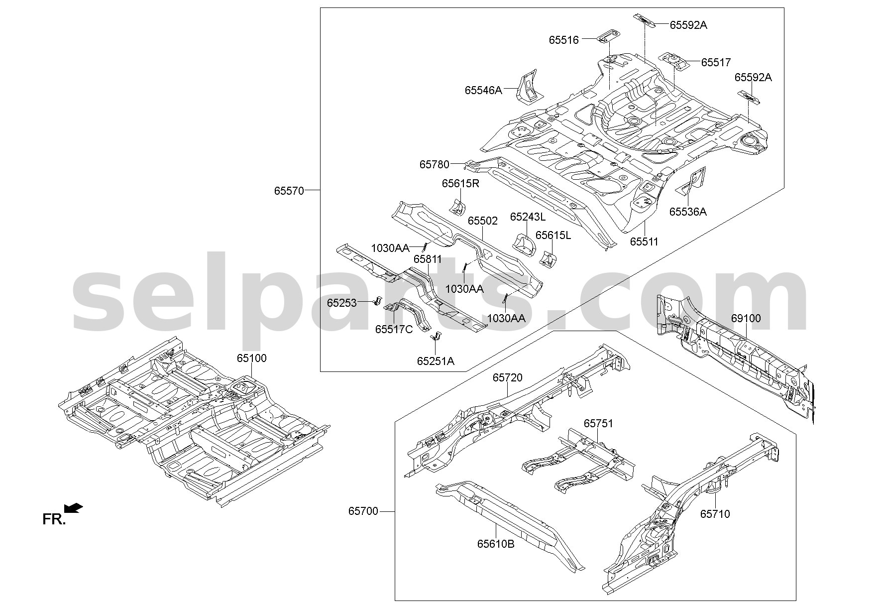 Genuine EXTN-RR FLOOR CTR CROSS MBR,RH for Kia Sportage #65546D3000