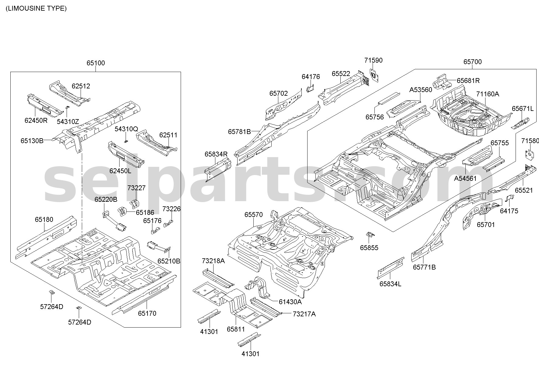 Genuine EXTN ASSY-RR FLR,FR for Kia Sportage #65867D3000