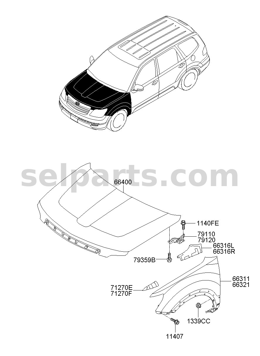 Genuine PANEL - FENDER, LH for Kia MOHAVE 16 (2016-2019) #663112J010