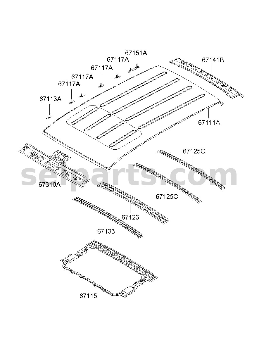 Genuine RAIL ASSY-ROOF CTR, NO.2 for Hyundai Sonata #67141C1600