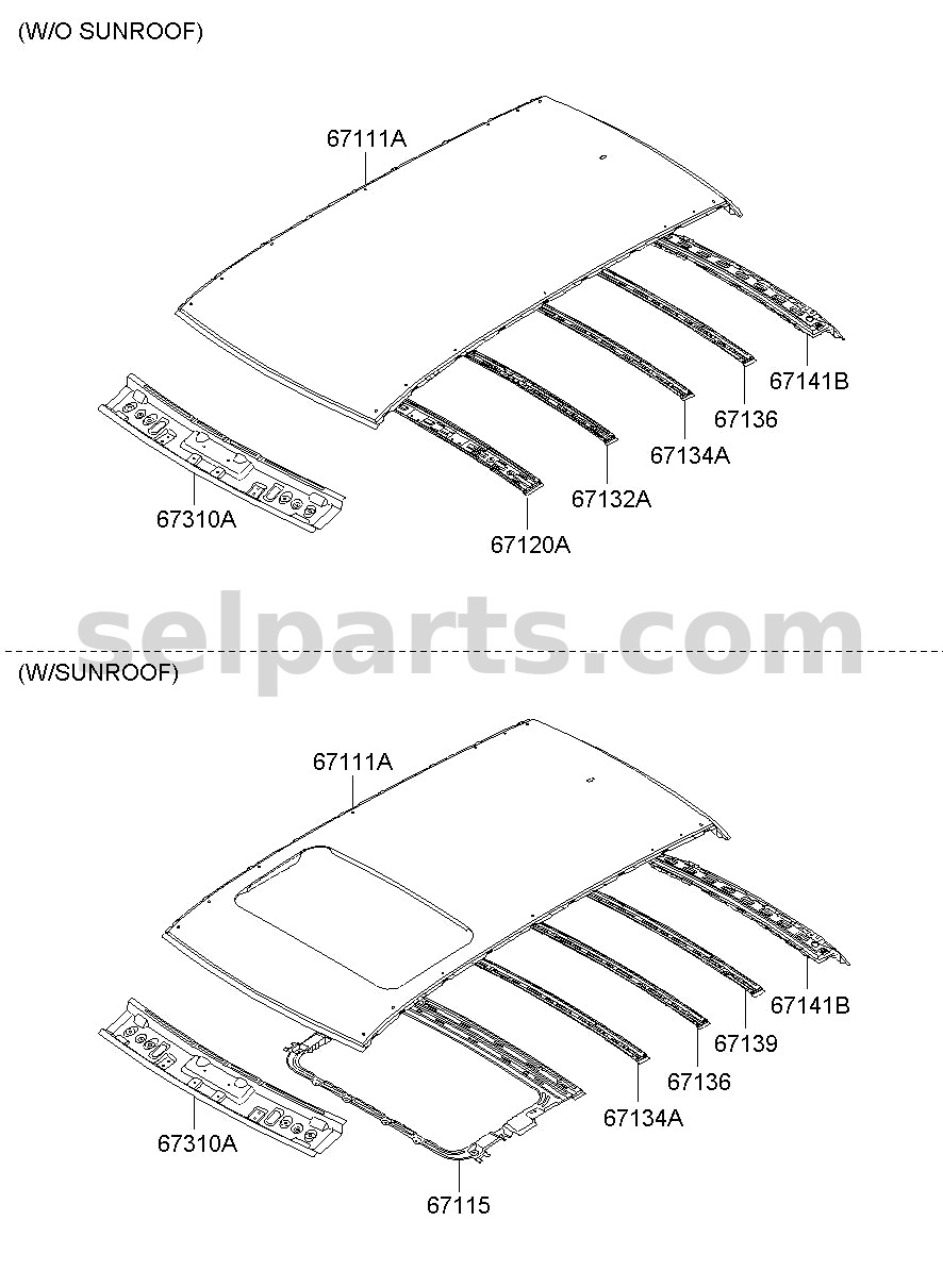 Genuine RAIL-ROOF CTR NO.3 for Hyundai Sonata #67162C1000