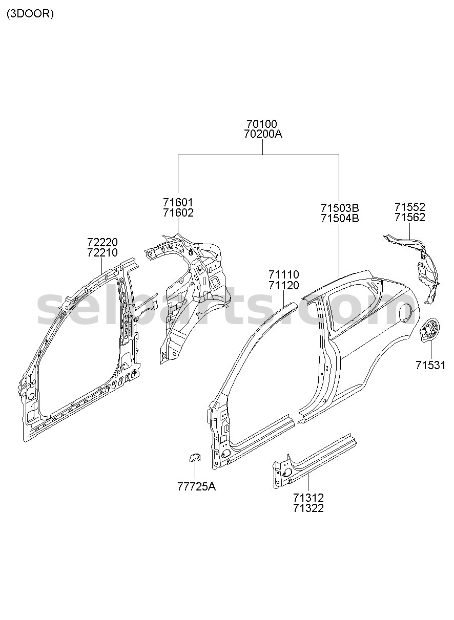 Genuine PANEL ASSY-QTR COMPLETE,RH for Hyundai Sonata #70200C1A00