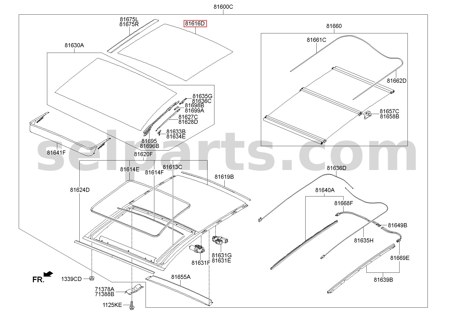 Genuine GLASS ASSY-PANORAMAROOF,RR for Hyundai Sonata #81616C1010