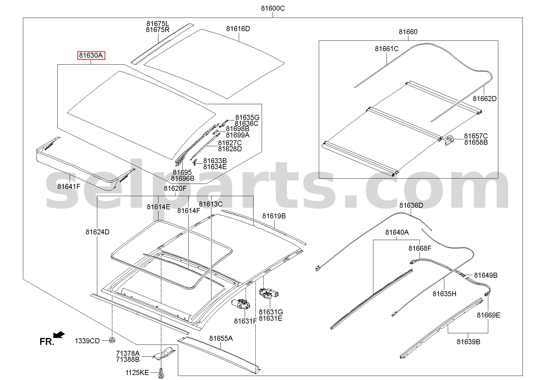 Genuine GLASS ASSY-PANORAMAROOF MOVING for Hyundai Sonata #81630C1000