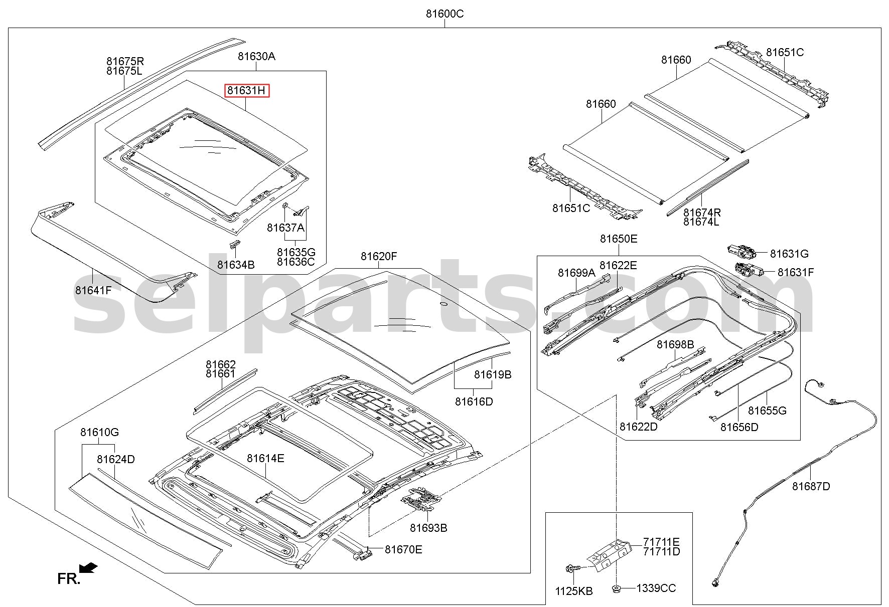 Genuine GLASS SUB ASSY-PANORAMAROOF MOVING for Hyundai Sonata #81631C1000