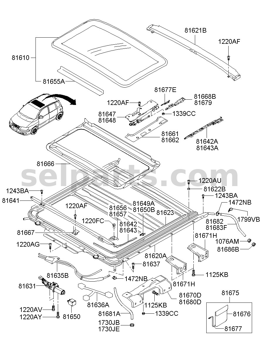 Genuine COVER-SUNROOF DECORATION,RH for Hyundai Sonata #81662C1000