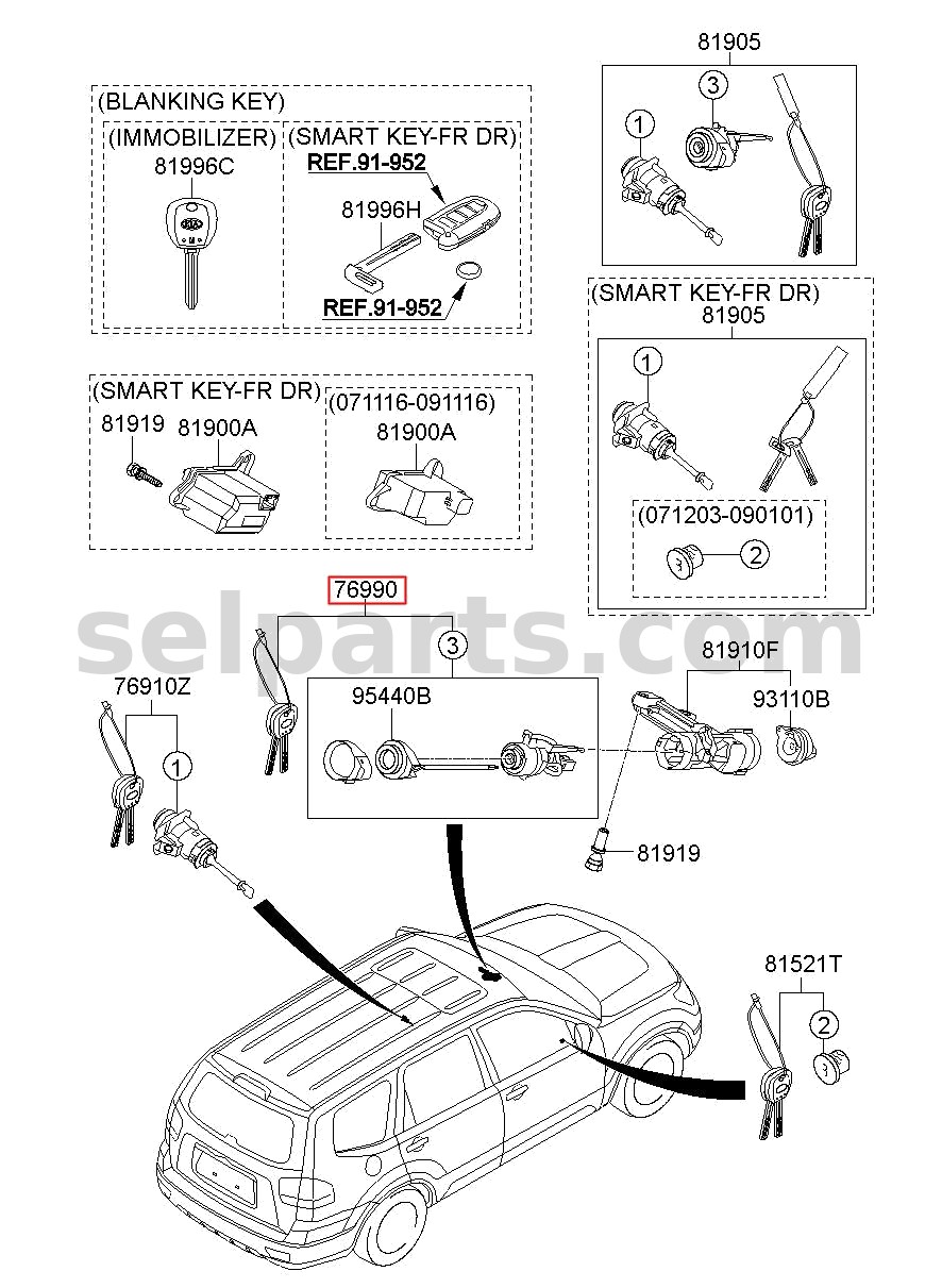 Genuine KEY SUB SET - STEERING LOCK for Kia MOHAVE 16 (2016-2019) #819002JB00