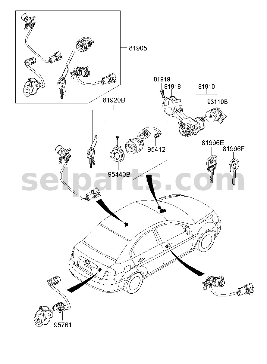 Genuine BODY & SWITCH ASSY-STRG & IGN for Hyundai Sonata #81910A4100
