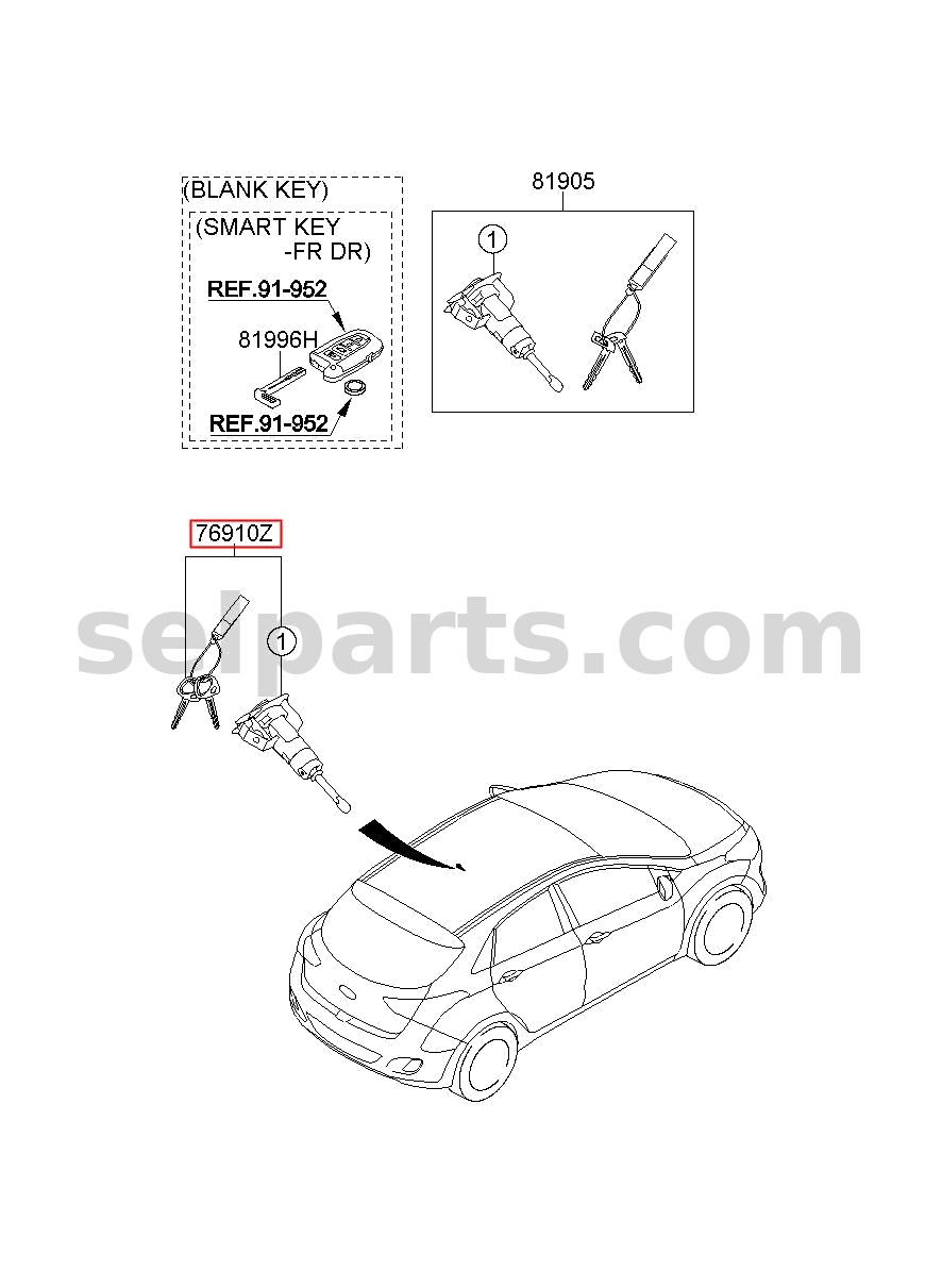 Genuine KEY SUB SET-DOOR,LH for Hyundai Sonata #81970C1A00