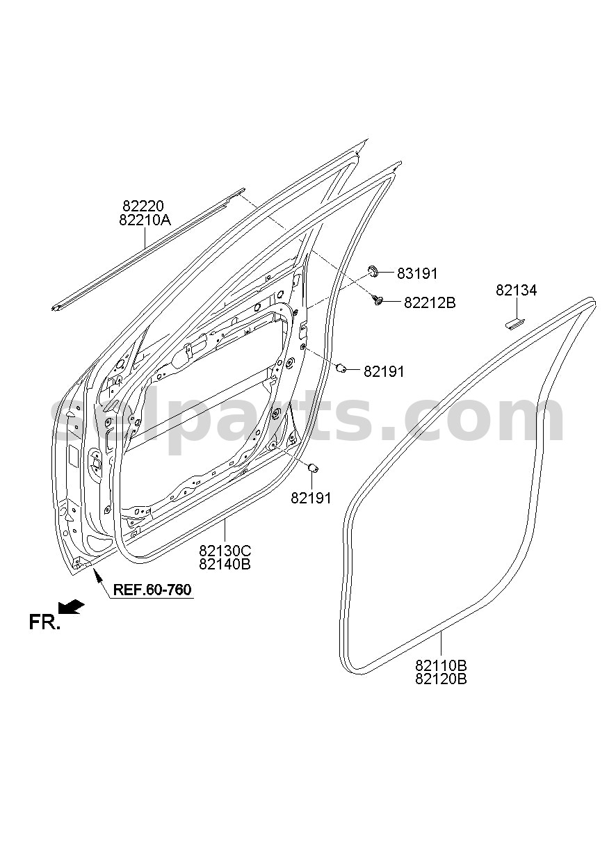 Genuine WEATHERSTRIP ASSY - FRONT DOOR BELT OUTSIDE RH for Kia MOHAVE 16 (2016-2019) #822202J000