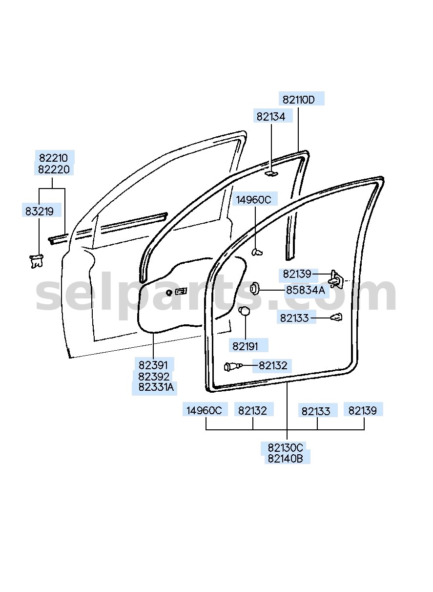 Genuine W/STRIP ASSY-FR DR BELT O/S RH for Hyundai Sonata #82220C1000