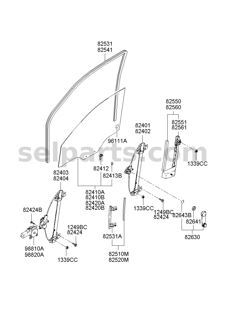 Genuine GLASS ASSY-FRONT DOOR,LH for Hyundai Sonata #82410C1000