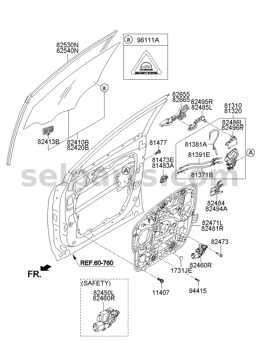 Genuine GRIP CAP-DOOR GLASS for Hyundai Sonata #824132W000