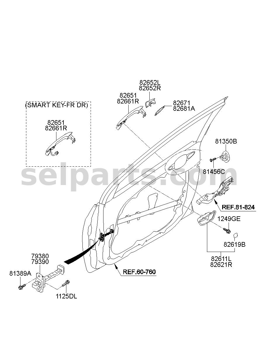 Genuine HANDLE ASSY-DOOR OUTSIDE,RH for Hyundai Sonata #82661C1000BHY