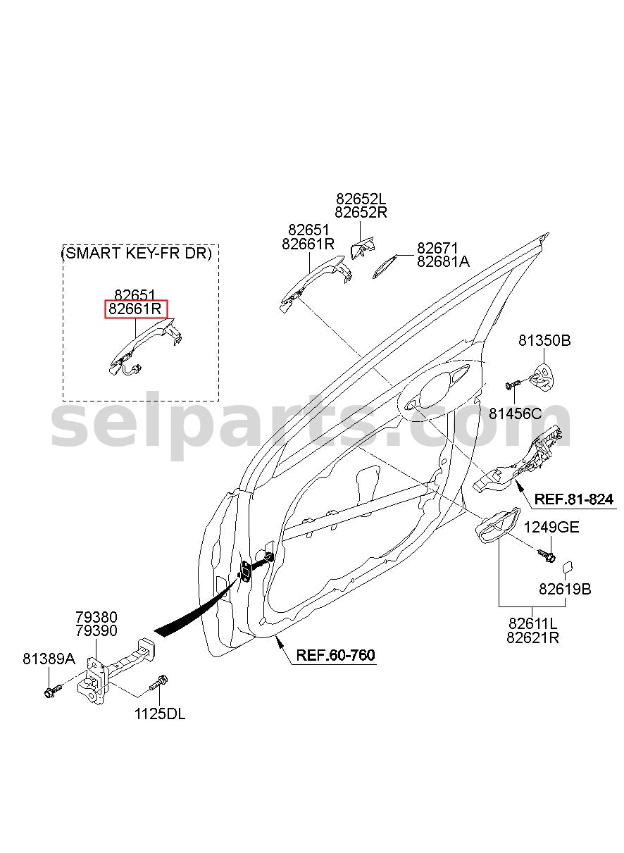 Genuine HANDLE ASSY-DOOR OUTSIDE,RH for Hyundai Sonata #82661C1110