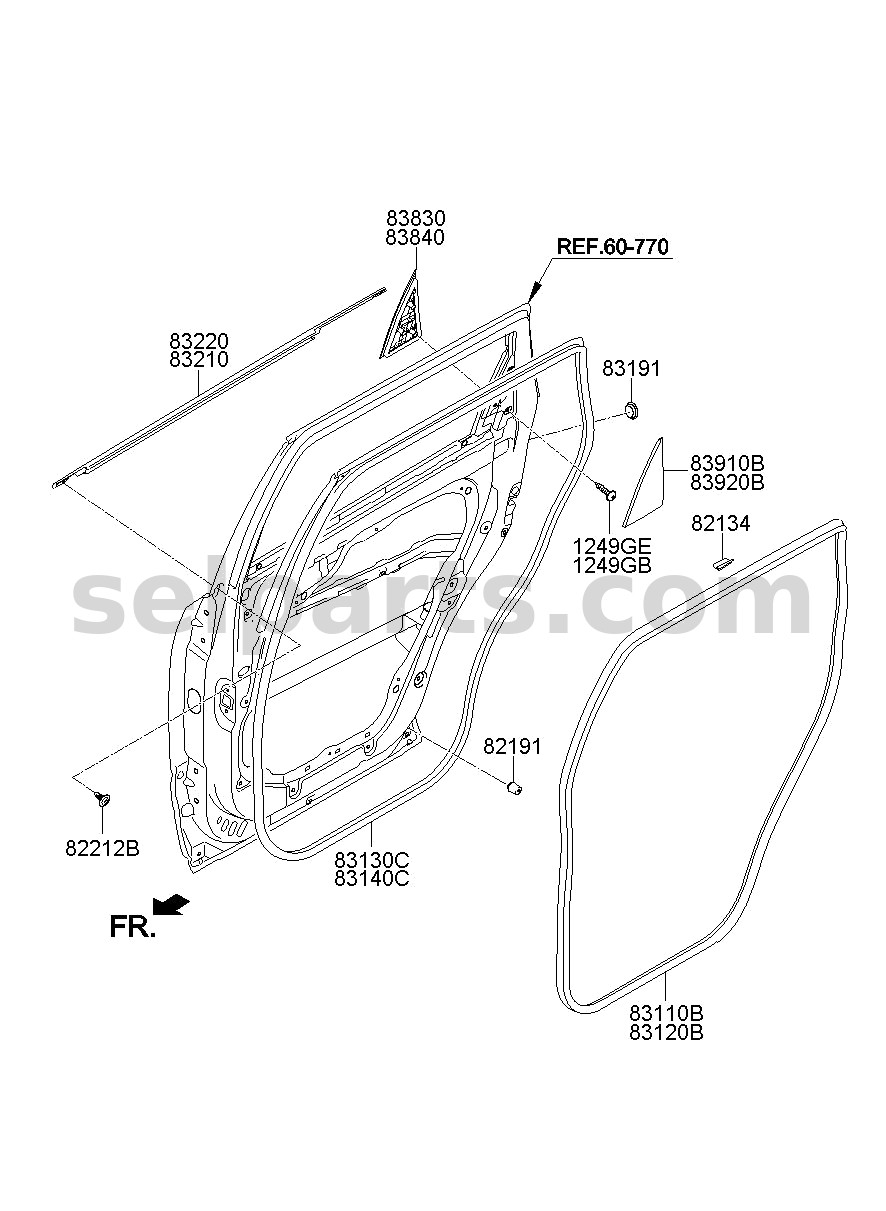 Genuine WEATHERSTRIP ASSY - REAR DOOR BELT OUTSIDE RH for Kia MOHAVE 16 (2016-2019) #832202J000
