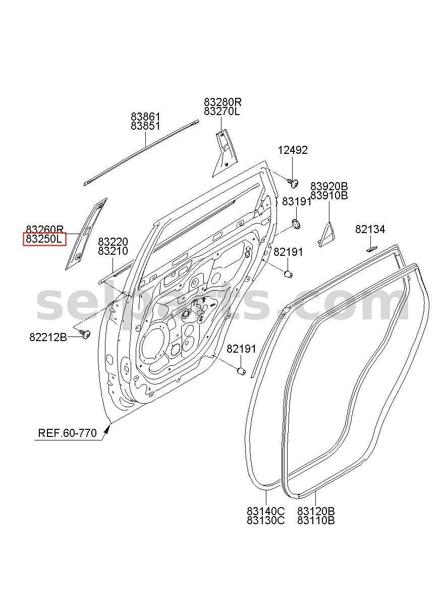 Genuine GARNISH ASSY-RR DR FR FRAME,LH for Hyundai Sonata #83250C1000
