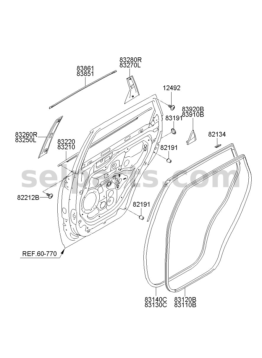 Genuine GARNISH ASSY-RR DR RR FRAME,LH for Hyundai Sonata #83270C1000