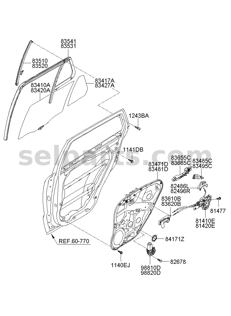 Genuine PANEL ASSY-REAR DOOR MODULE,RH for Hyundai Sonata #83481C1000