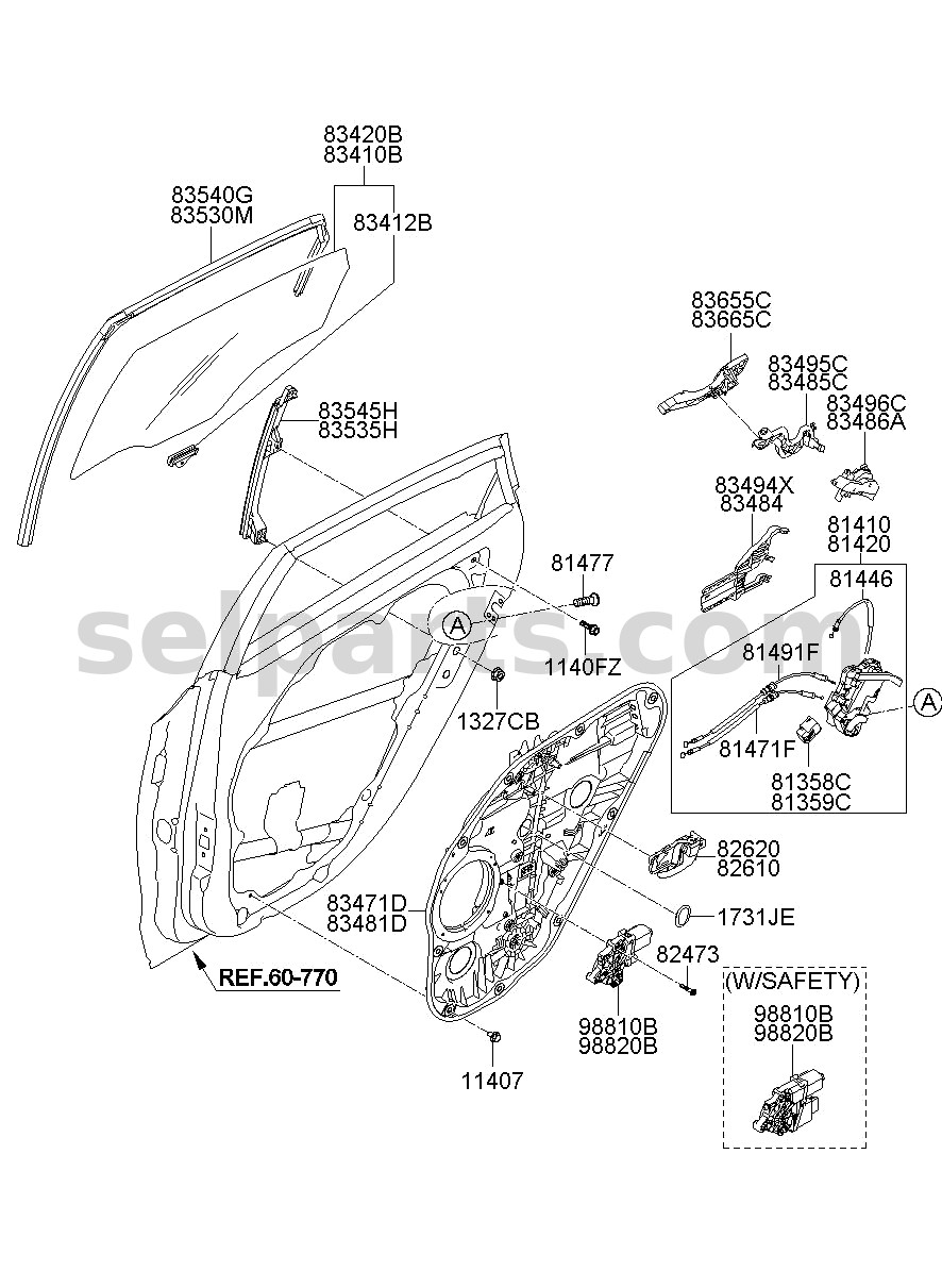 Genuine RUN-RR DR WINDOW GLASS,RH for Hyundai Sonata #83540C1000