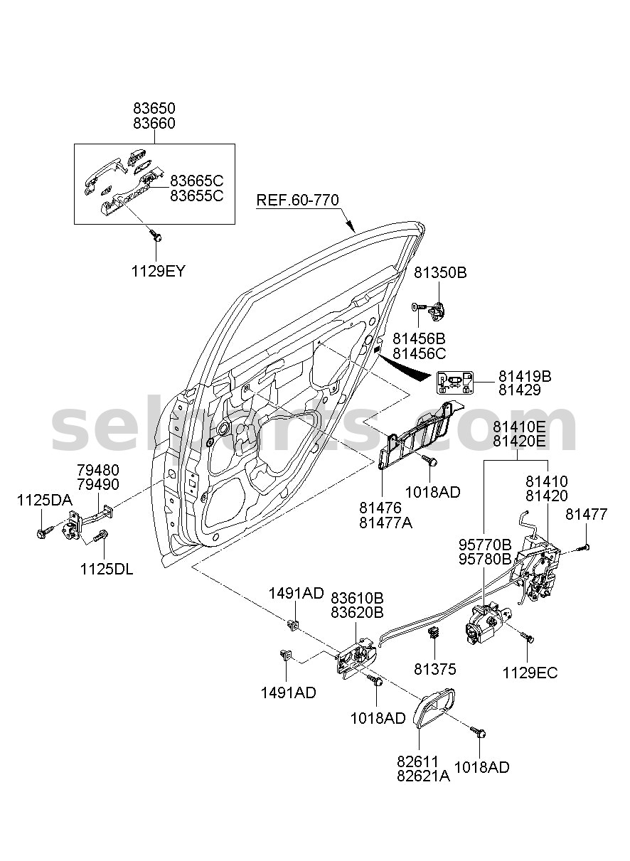 Genuine BASE ASSY-RR DR O/S HDL,RH for Hyundai Sonata #83665C1000