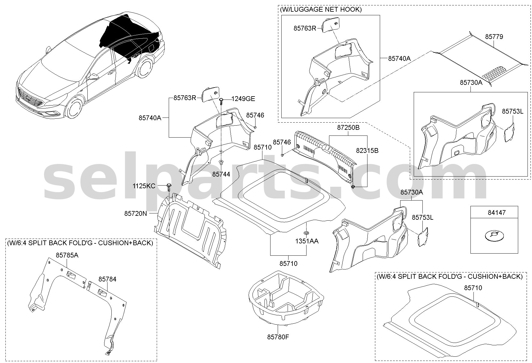 Genuine PNL ASSY-LUGGAGE PARTITION,RR for Hyundai Sonata #85720C1010TRY