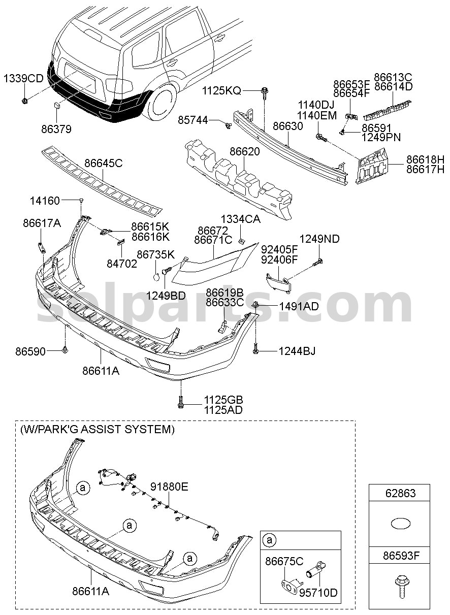Genuine BRACKET - REAR BUMPER SIDE MOUNTING RH for Kia MOHAVE 16 (2016-2019) #866142J000