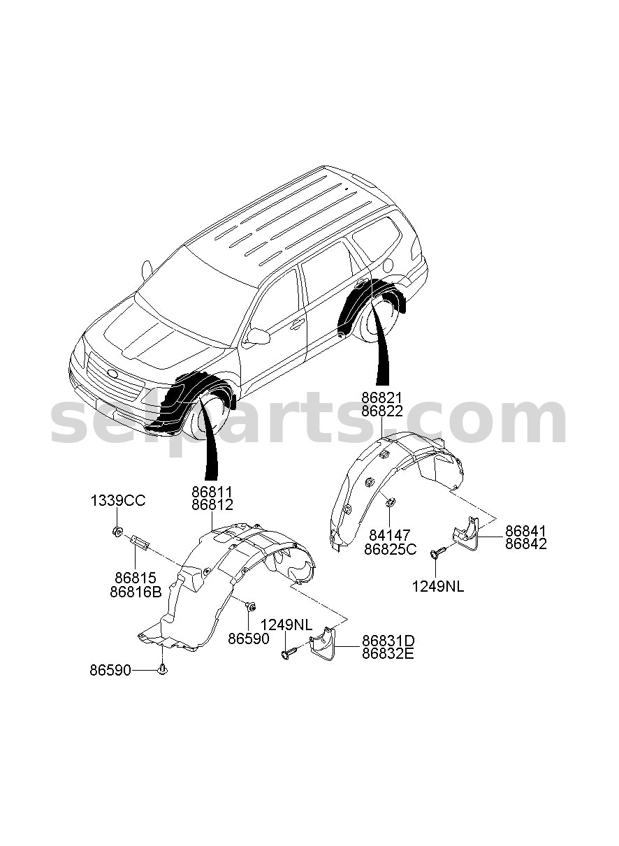 Genuine GUARD ASSY - FRONT MUD, LH for Kia MOHAVE 16 (2016-2019) #868312J000