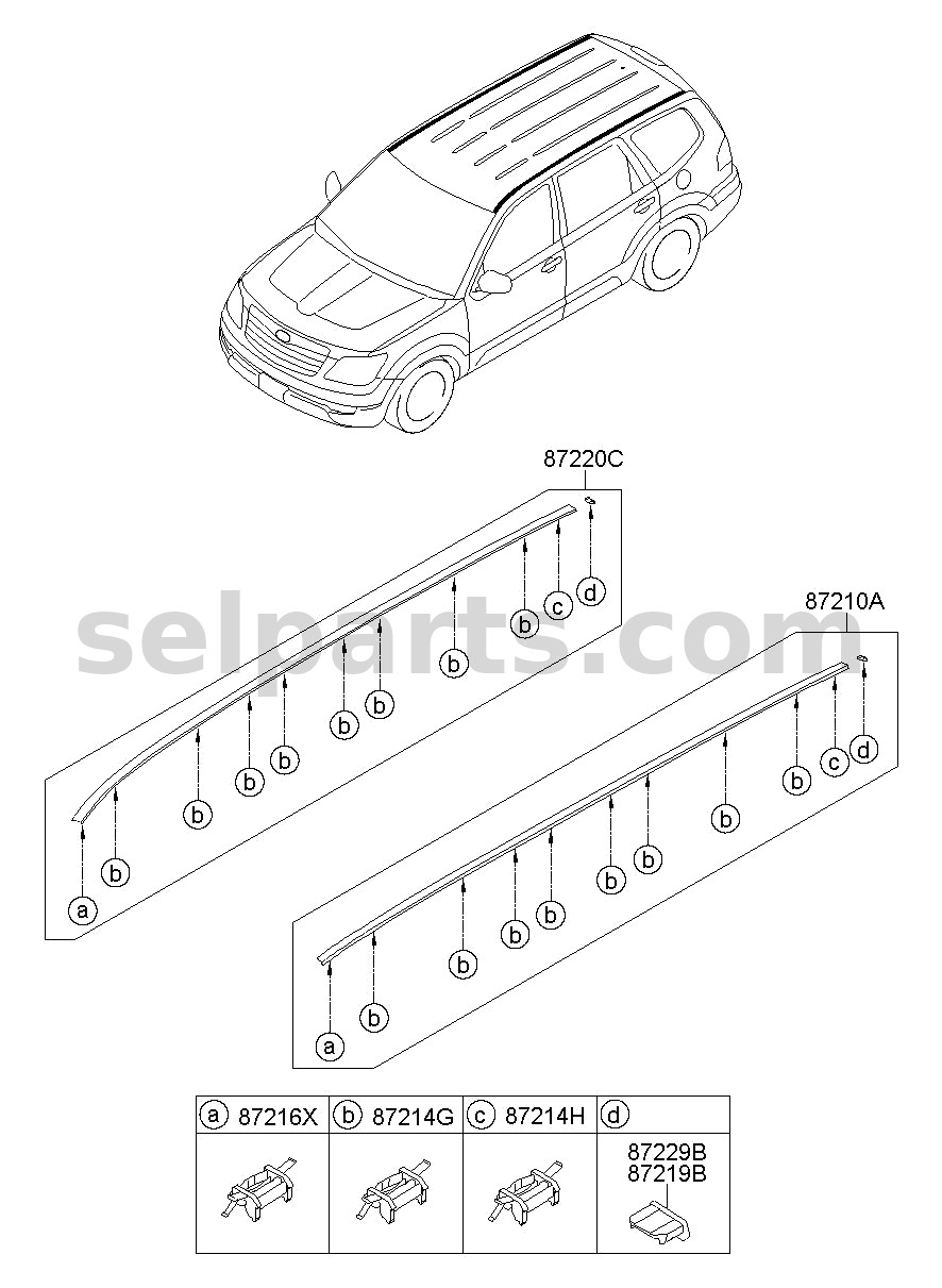 Genuine MOULDING ASSY - ROOF FRONT, RH for Kia MOHAVE 16 (2016-2019) #872202J010