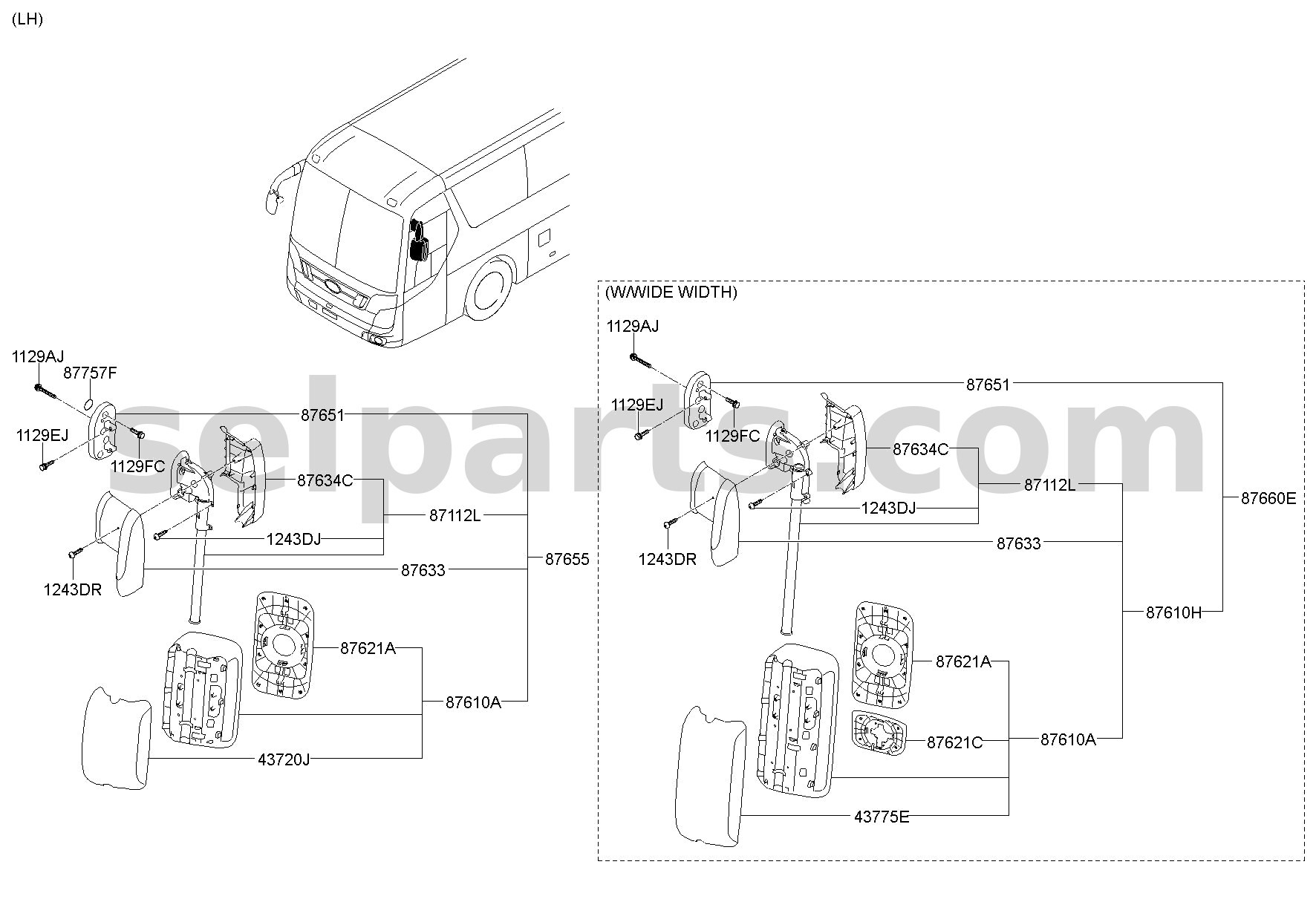 Genuine G/HOLDER ASSY-O/S RR VIEW,LH for Hyundai Sonata #87611C1010