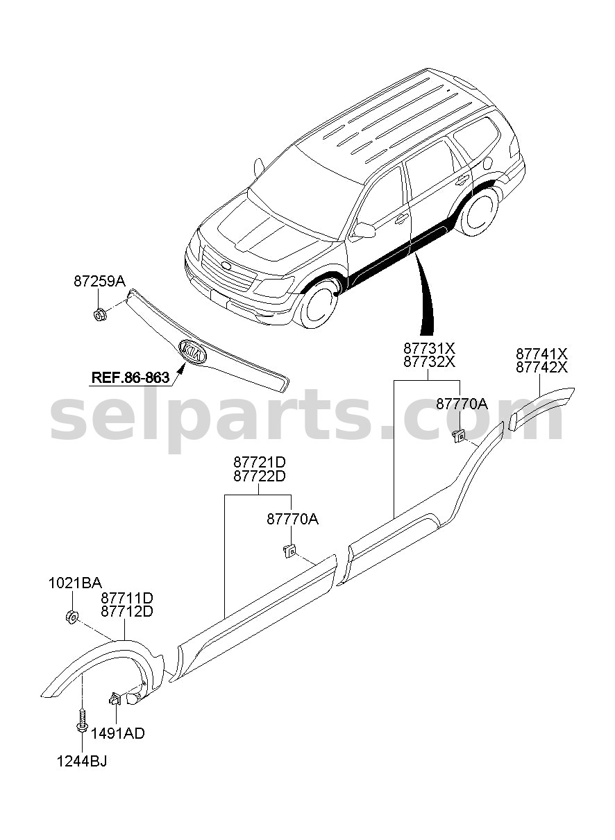 Genuine GARNISH ASSY - REAR DOOR SIDE, RH for Kia MOHAVE 16 (2016-2019) #877322J000