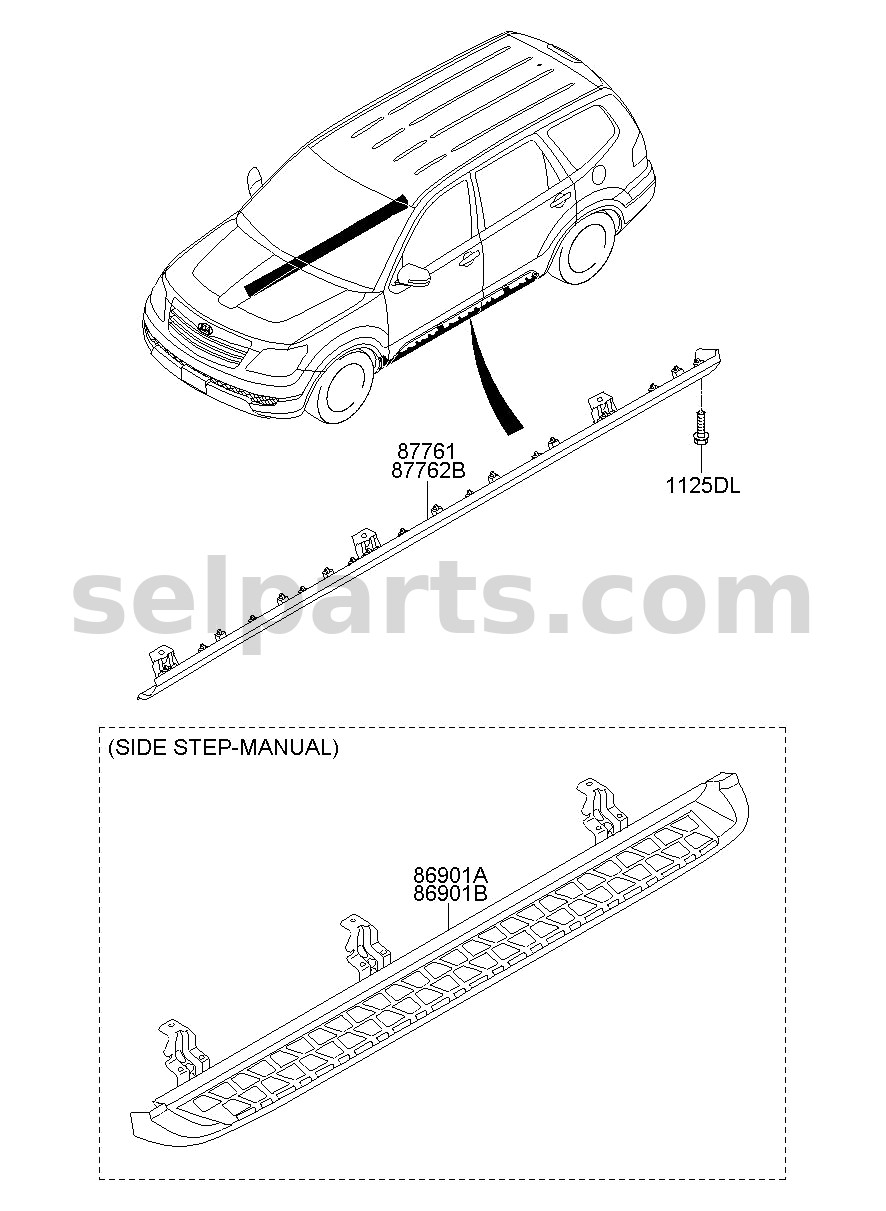 Genuine MOULDING - SIDE SILL, LH for Kia MOHAVE 16 (2016-2019) #877812J000
