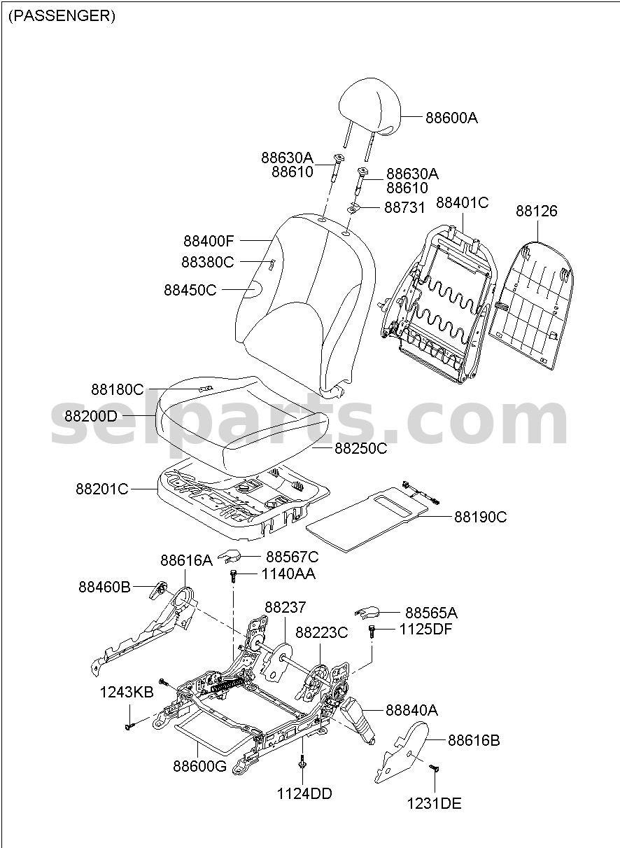 Genuine HEATER-FRONT SEAT CUSHION PASSENG for Hyundai Sonata #88190C1070