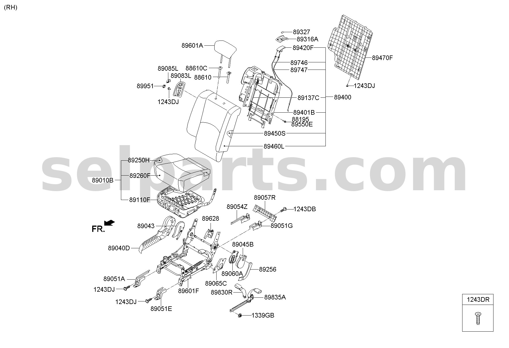 Genuine FRAME ASSY - REAR SEAT CUSHION RH for Kia MOHAVE 16 (2016-2019) #892102J010