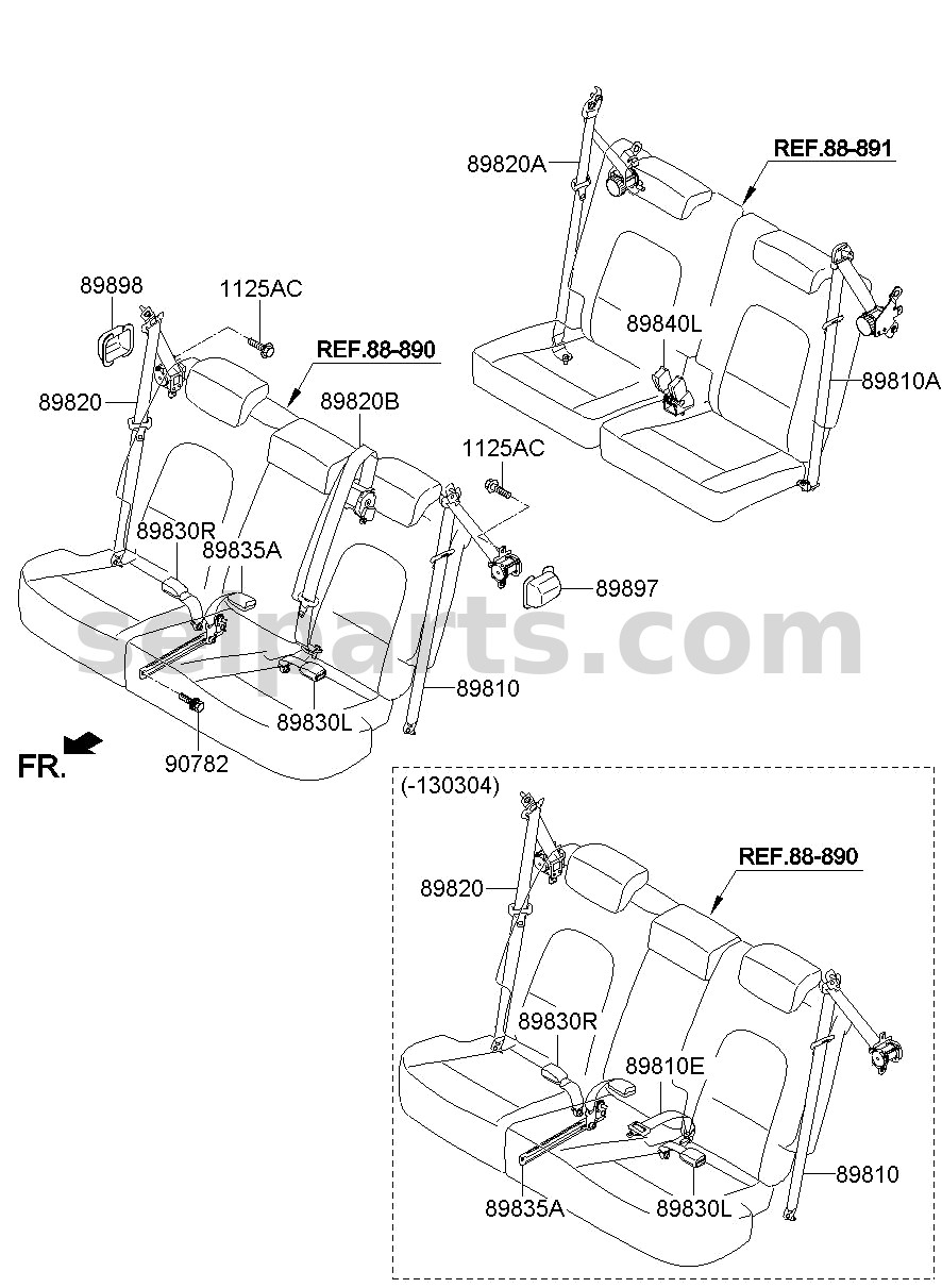 Genuine SEATBELT ASSY - REAR, RH for Kia MOHAVE 16 (2016-2019) #898202J000WK