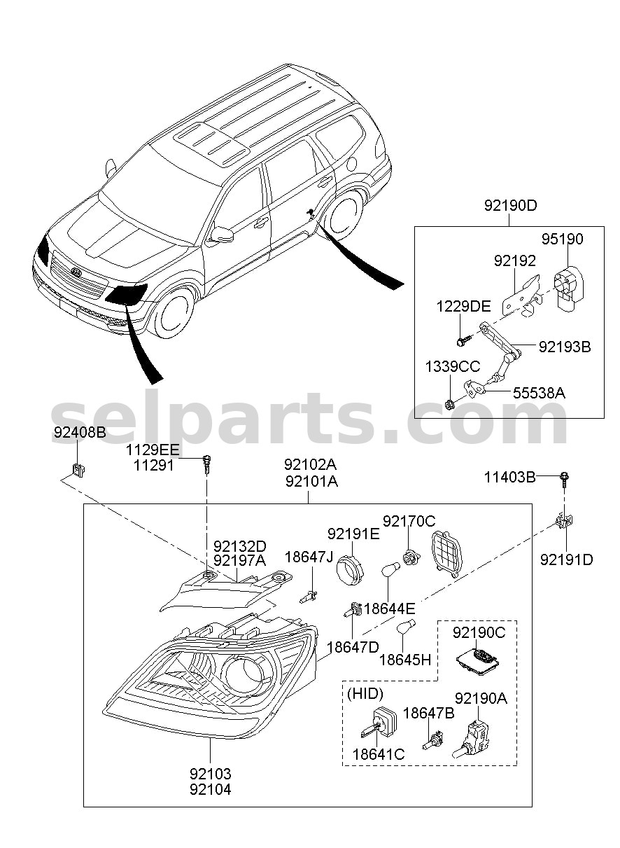 Genuine BRACKET - HEADLAMP MOUNTING SUPPORT LH for Kia MOHAVE 16 (2016-2019) #921972J000