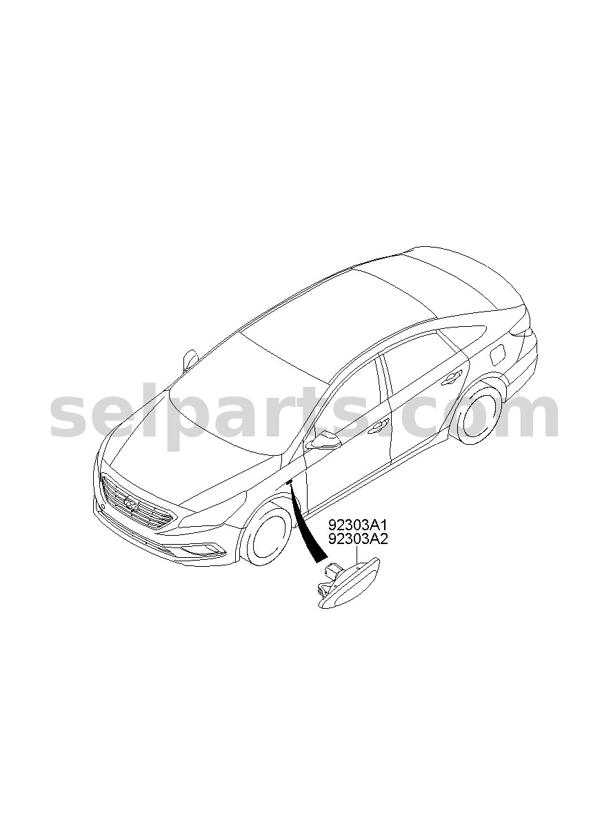 Genuine LAMP ASSY-SIDE REPEATER,RH for Hyundai Sonata #923041R010