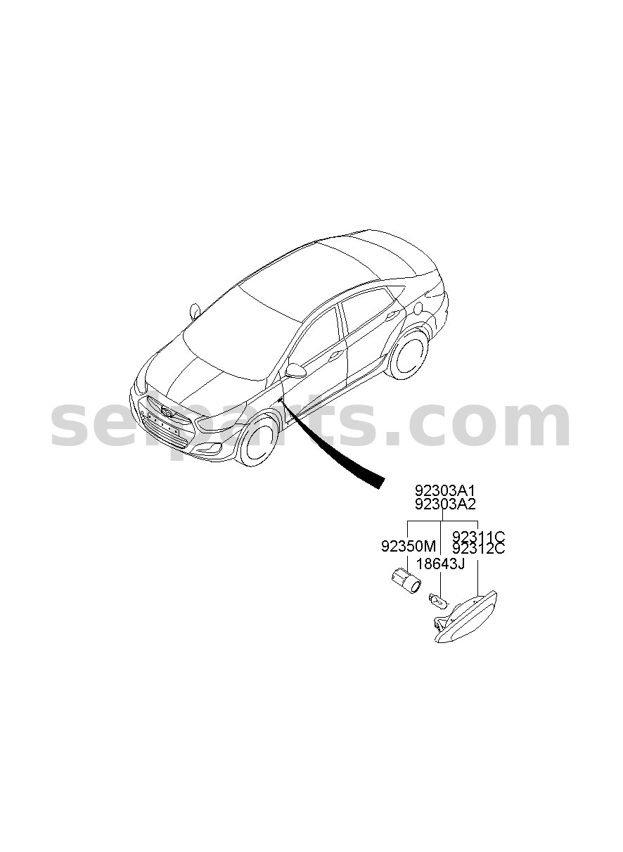 Genuine LENS & HOUSING ASSY-S/RPTR,RH for Hyundai Sonata #923121R000