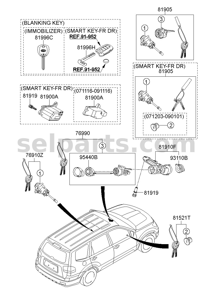 Genuine SWITCH ASSY - IGNITION for Kia MOHAVE 16 (2016-2019) #931102J000
