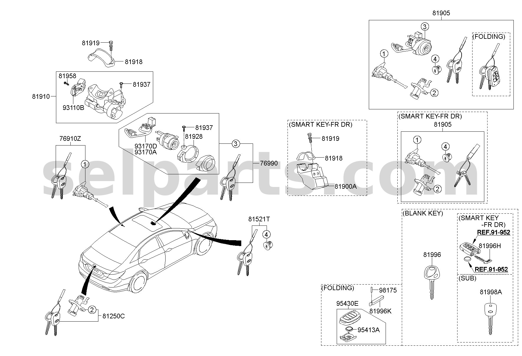 Genuine SWITCH ASSY-KEY ILLUM & DR WARNING for Hyundai Sonata #931703S000