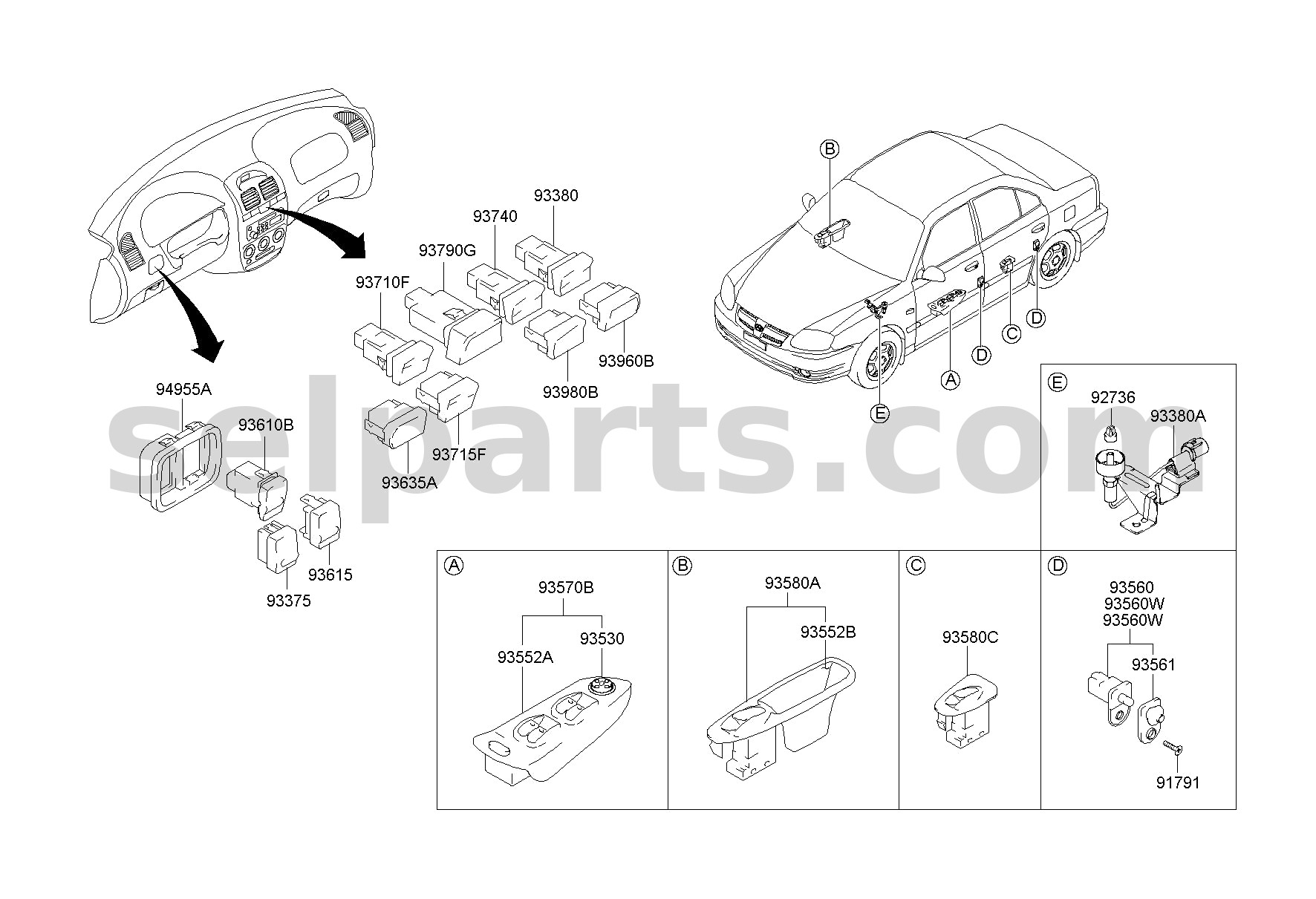 Genuine SWITCH ASSY-P/WDO RR for Hyundai Sonata #93580C1100