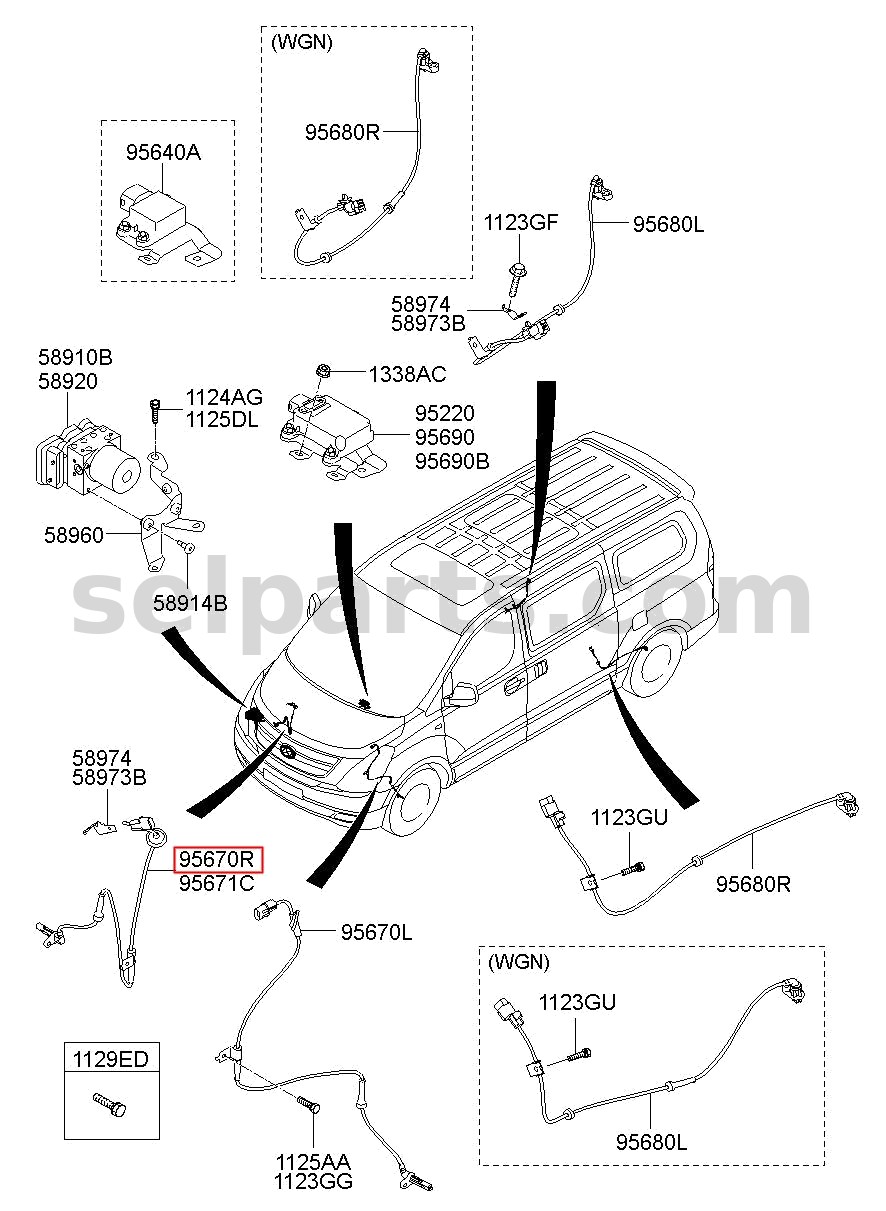Genuine SENSOR ASSY-ABS FRONT WHEEL ,RH for Hyundai Grand Starex #956704H300
