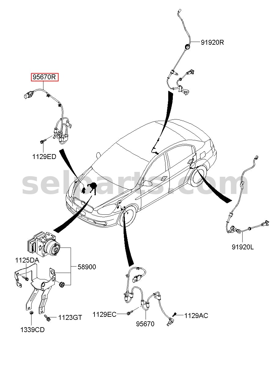 Genuine SENSOR ASSY-ABS FRONT WHEEL ,RH for Kia Sportage #95671D3000
