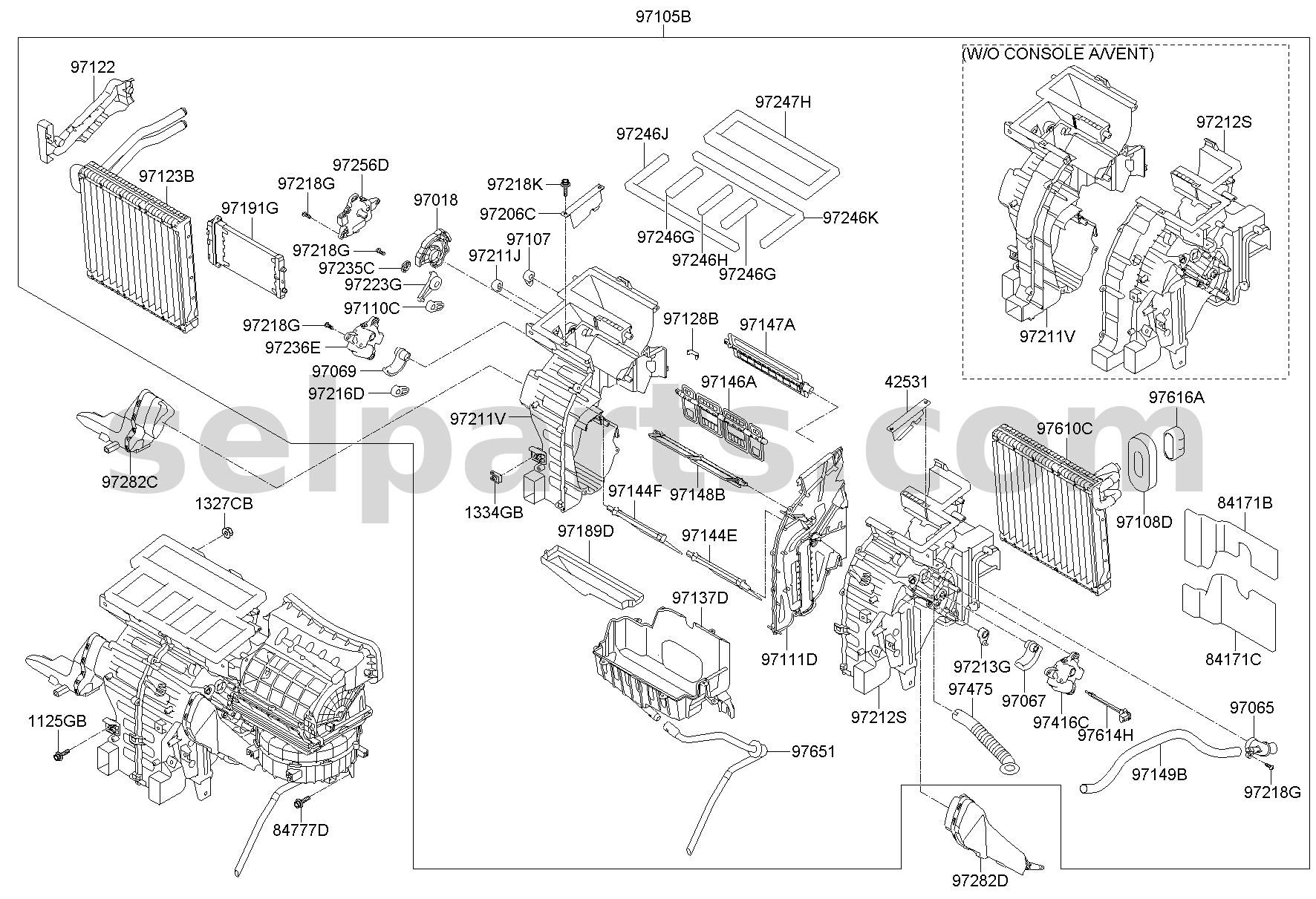 Genuine CASE-HEATER & EVAPORATOR,LWR for Hyundai Sonata #97136C1000
