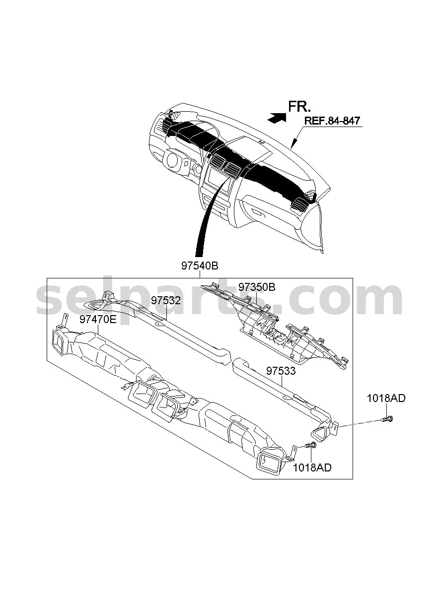 Genuine DUCT - SIDE DEFROSTER, LH for Kia MOHAVE 16 (2016-2019) #973522J000